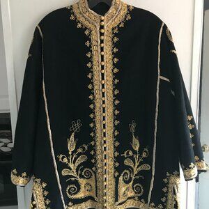 Black Wool Jacket Hand Embroidered with Gold threading Intricate Arabic design